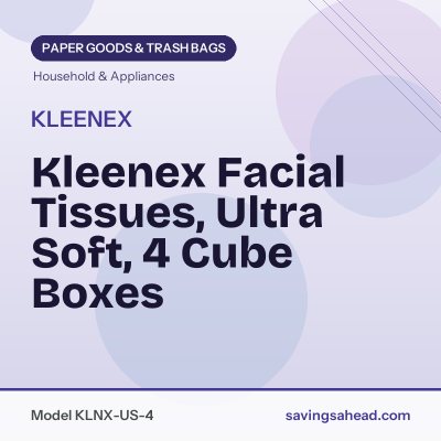 Kleenex Facial Tissues, Ultra Soft, 4 Cube Boxes