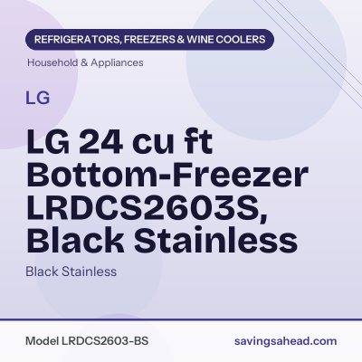 LG 24 cu ft Bottom-Freezer LRDCS2603S, Black Stainless