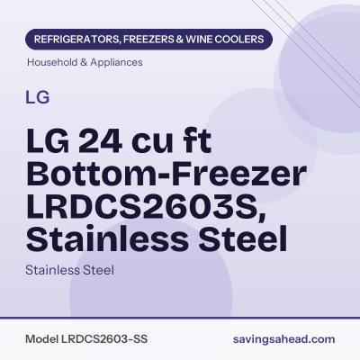 LG 24 cu ft Bottom-Freezer LRDCS2603S, Stainless Steel
