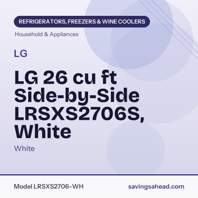 LG 26 cu ft Side-by-Side LRSXS2706S, White