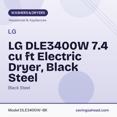 LG DLE3400W 7.4 cu ft Electric Dryer, Black Steel
