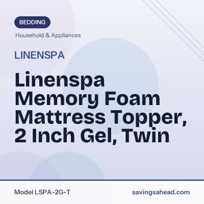 Linenspa Memory Foam Mattress Topper, 2 Inch Gel, Twin