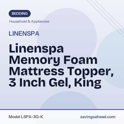 Linenspa Memory Foam Mattress Topper, 3 Inch Gel, King