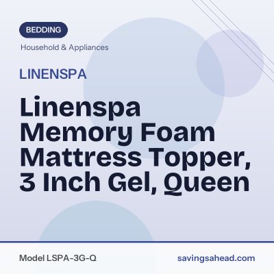 Linenspa Memory Foam Mattress Topper, 3 Inch Gel, Queen
