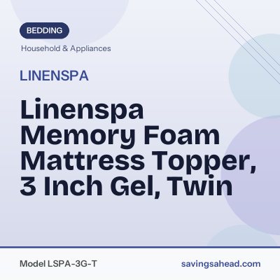 Linenspa Memory Foam Mattress Topper, 3 Inch Gel, Twin