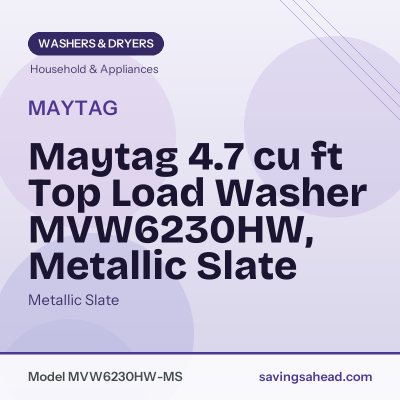 Maytag 4.7 cu ft Top Load Washer MVW6230HW, Metallic Slate