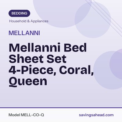 Mellanni Bed Sheet Set 4-Piece, Coral, Queen