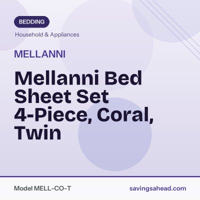Mellanni Bed Sheet Set 4-Piece, Coral, Twin
