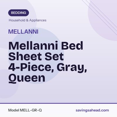 Mellanni Bed Sheet Set 4-Piece, Gray, Queen