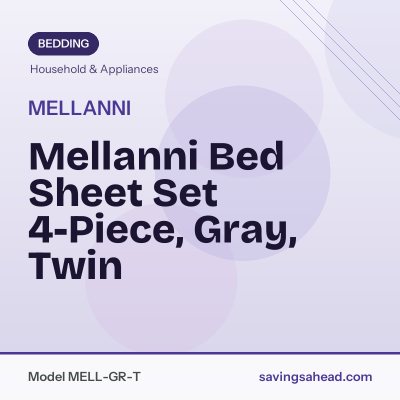 Mellanni Bed Sheet Set 4-Piece, Gray, Twin