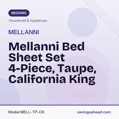Mellanni Bed Sheet Set 4-Piece, Taupe, California King