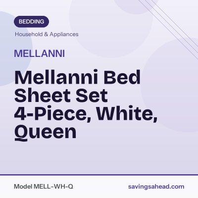 Mellanni Bed Sheet Set 4-Piece, White, Queen