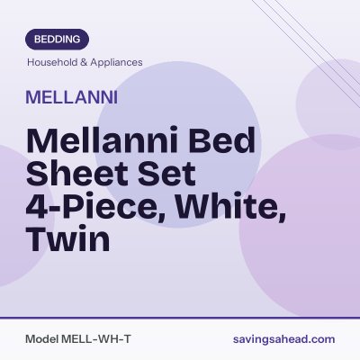 Mellanni Bed Sheet Set 4-Piece, White, Twin