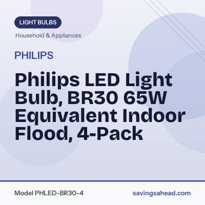 Philips LED Light Bulb, BR30 65W Equivalent Indoor Flood, 4-Pack