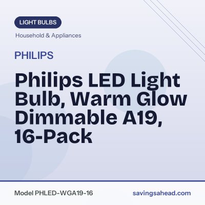 Philips LED Light Bulb, Warm Glow Dimmable A19, 16-Pack