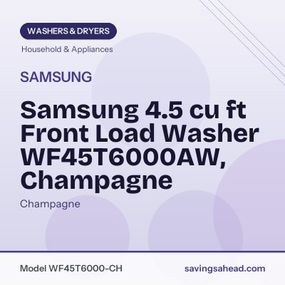 Samsung 4.5 cu ft Front Load Washer WF45T6000AW, Champagne
