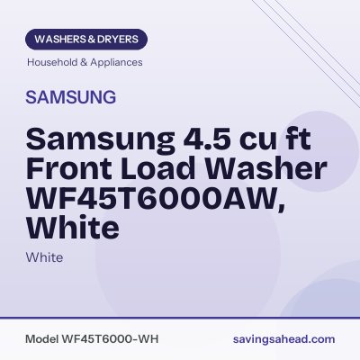 Samsung 4.5 cu ft Front Load Washer WF45T6000AW, White