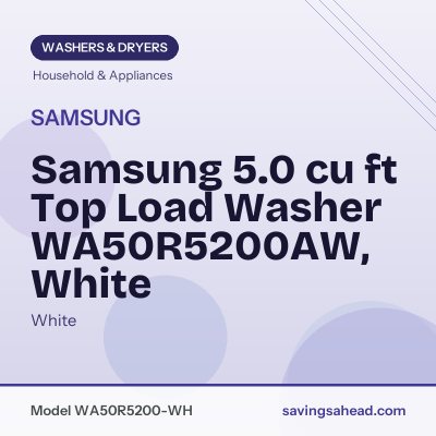 Samsung 5.0 cu ft Top Load Washer WA50R5200AW, White