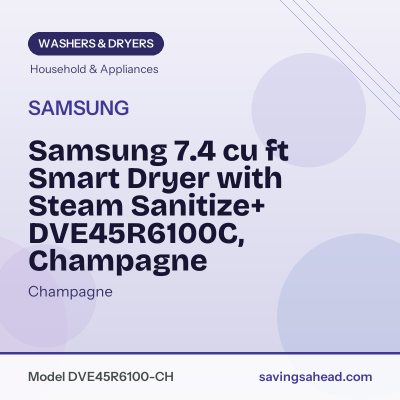 Samsung 7.4 cu ft Smart Dryer with Steam Sanitize+ DVE45R6100C, Champagne