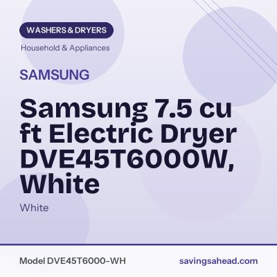 Samsung 7.5 cu ft Electric Dryer DVE45T6000W, White