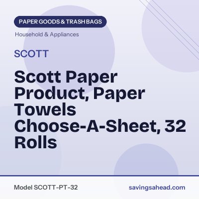 Scott Paper Product, Paper Towels Choose-A-Sheet, 32 Rolls