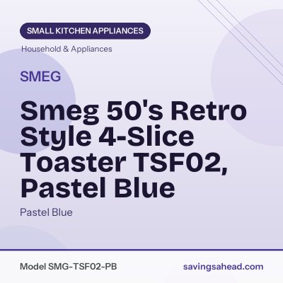 Smeg 50's Retro Style 4-Slice Toaster TSF02, Pastel Blue