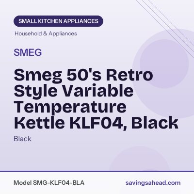 Smeg 50's Retro Style Variable Temperature Kettle KLF04, Black