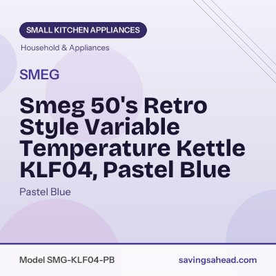 Smeg 50's Retro Style Variable Temperature Kettle KLF04, Pastel Blue