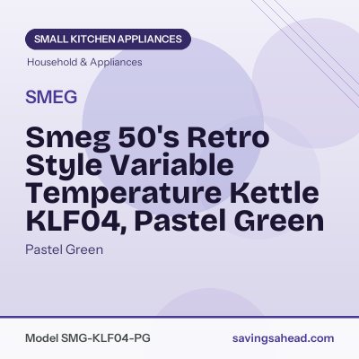 Smeg 50's Retro Style Variable Temperature Kettle KLF04, Pastel Green