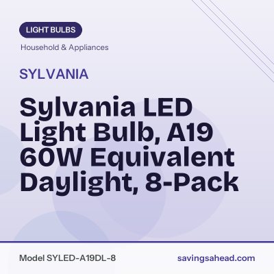 Sylvania LED Light Bulb, A19 60W Equivalent Daylight, 8-Pack