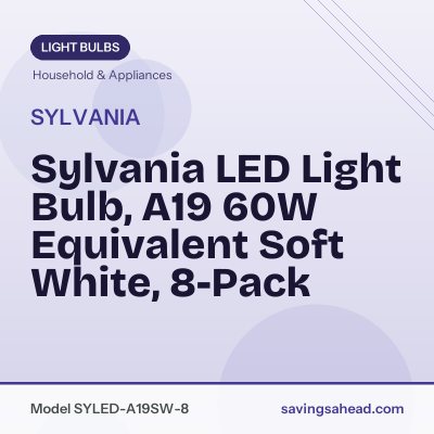 Sylvania LED Light Bulb, A19 60W Equivalent Soft White, 8-Pack