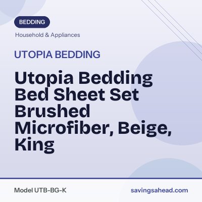 Utopia Bedding Bed Sheet Set Brushed Microfiber, Beige, King