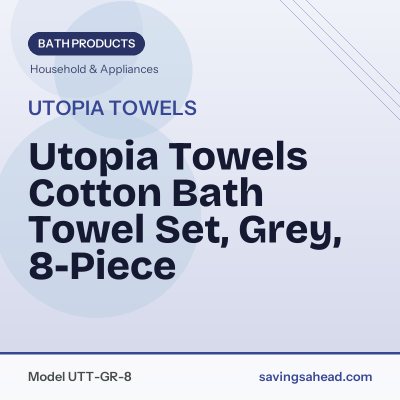 Utopia Towels Cotton Bath Towel Set, Grey, 8-Piece