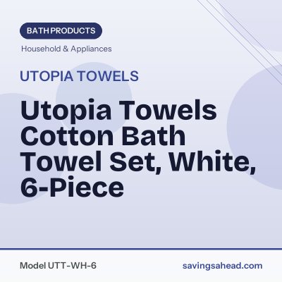 Utopia Towels Cotton Bath Towel Set, White, 6-Piece